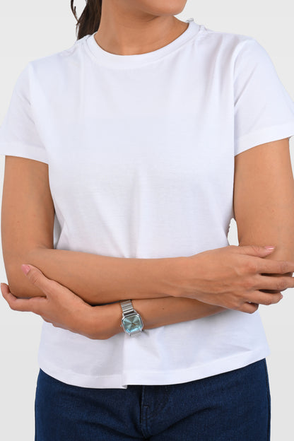 White Cotton Crew Neck T-Shirt