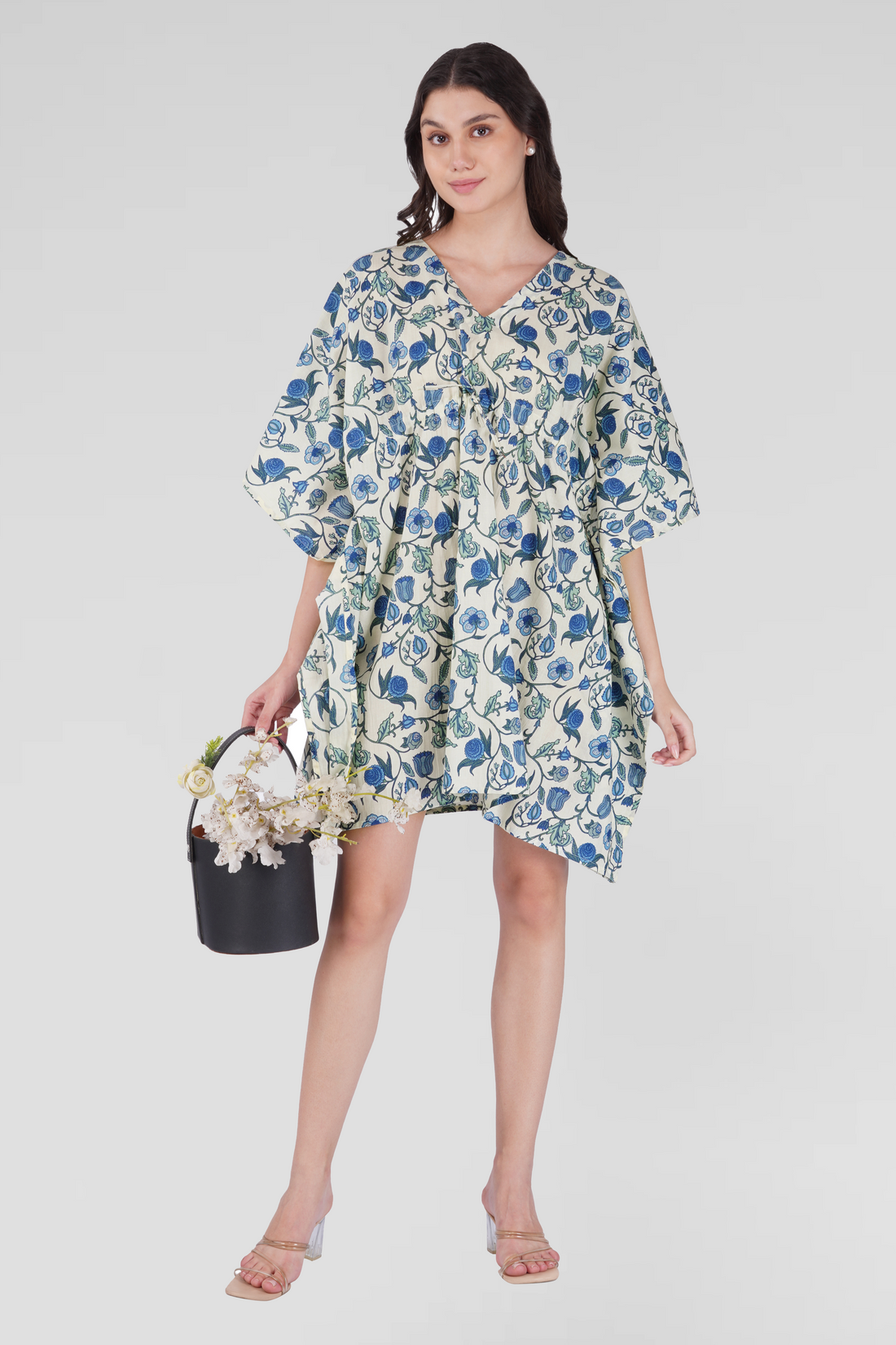 White Cotton Printed Kaftan Top