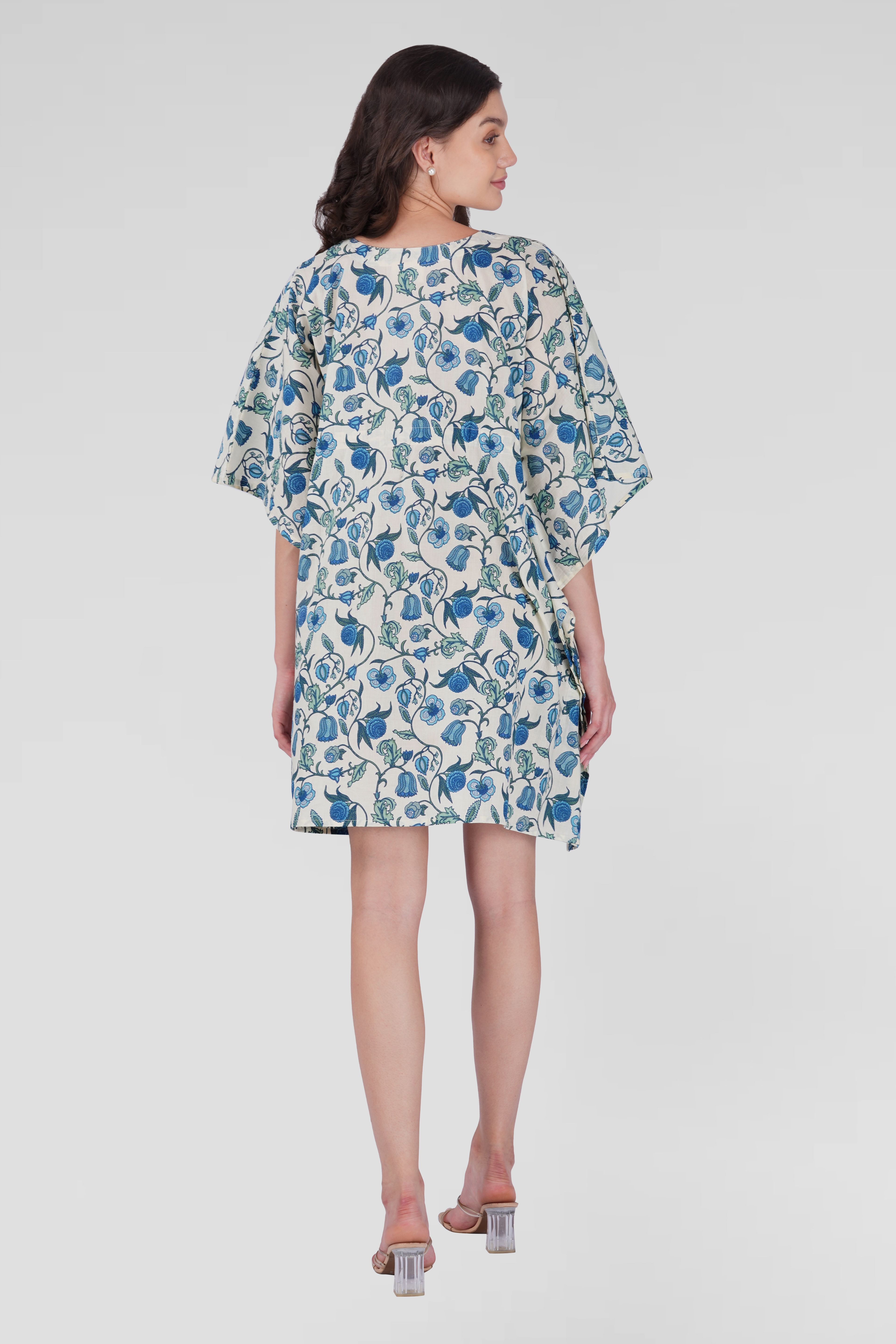 White Cotton Printed Kaftan Top