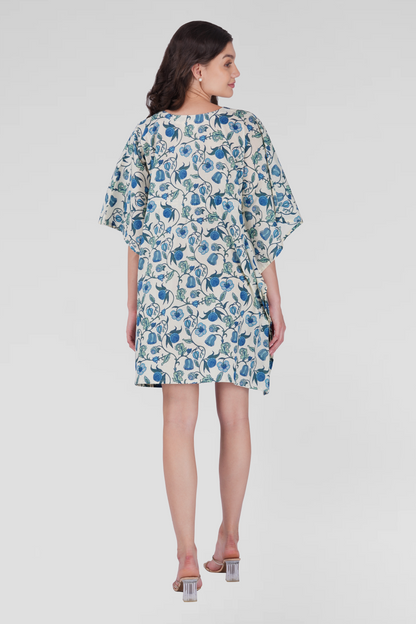 White Cotton Printed Kaftan Top