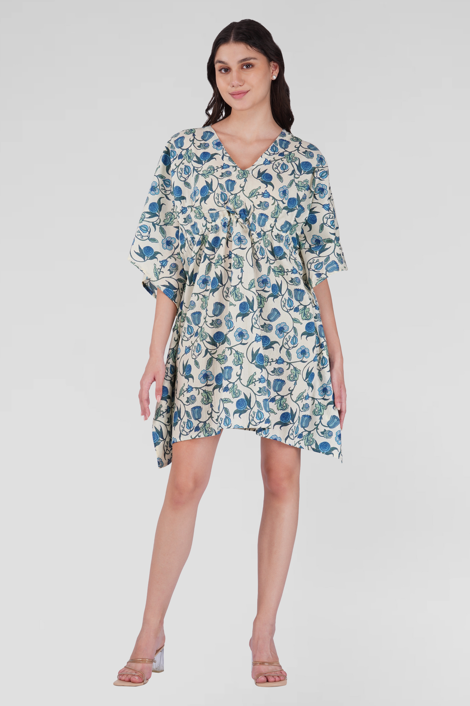 White Cotton Printed Kaftan Top