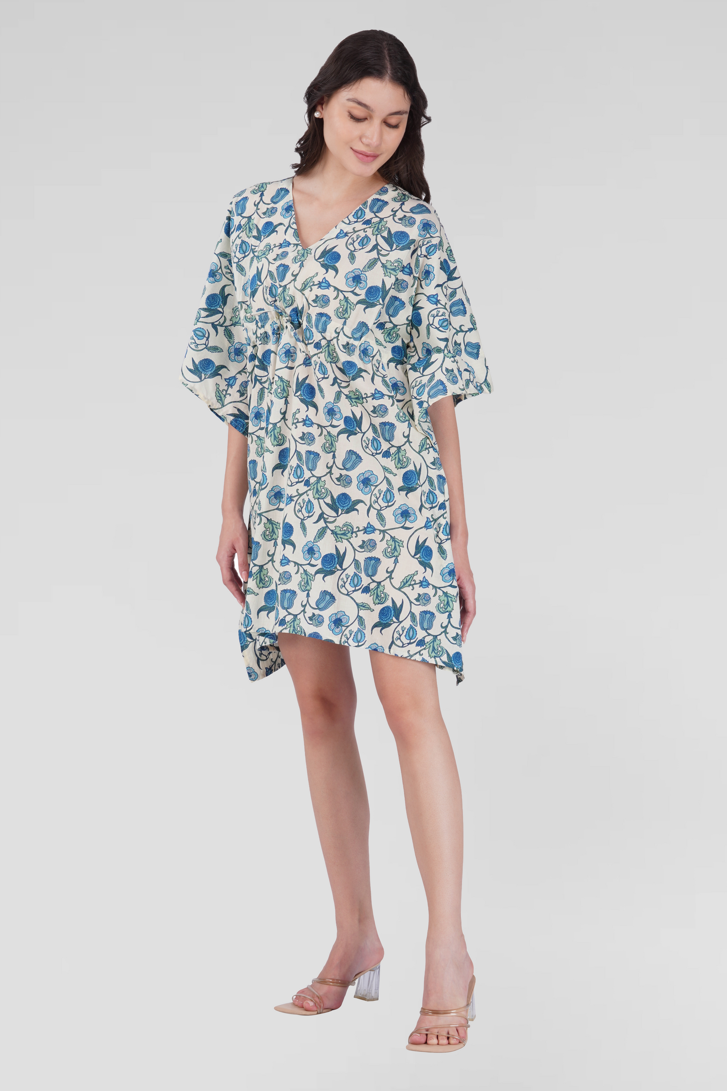 White Cotton Printed Kaftan Top