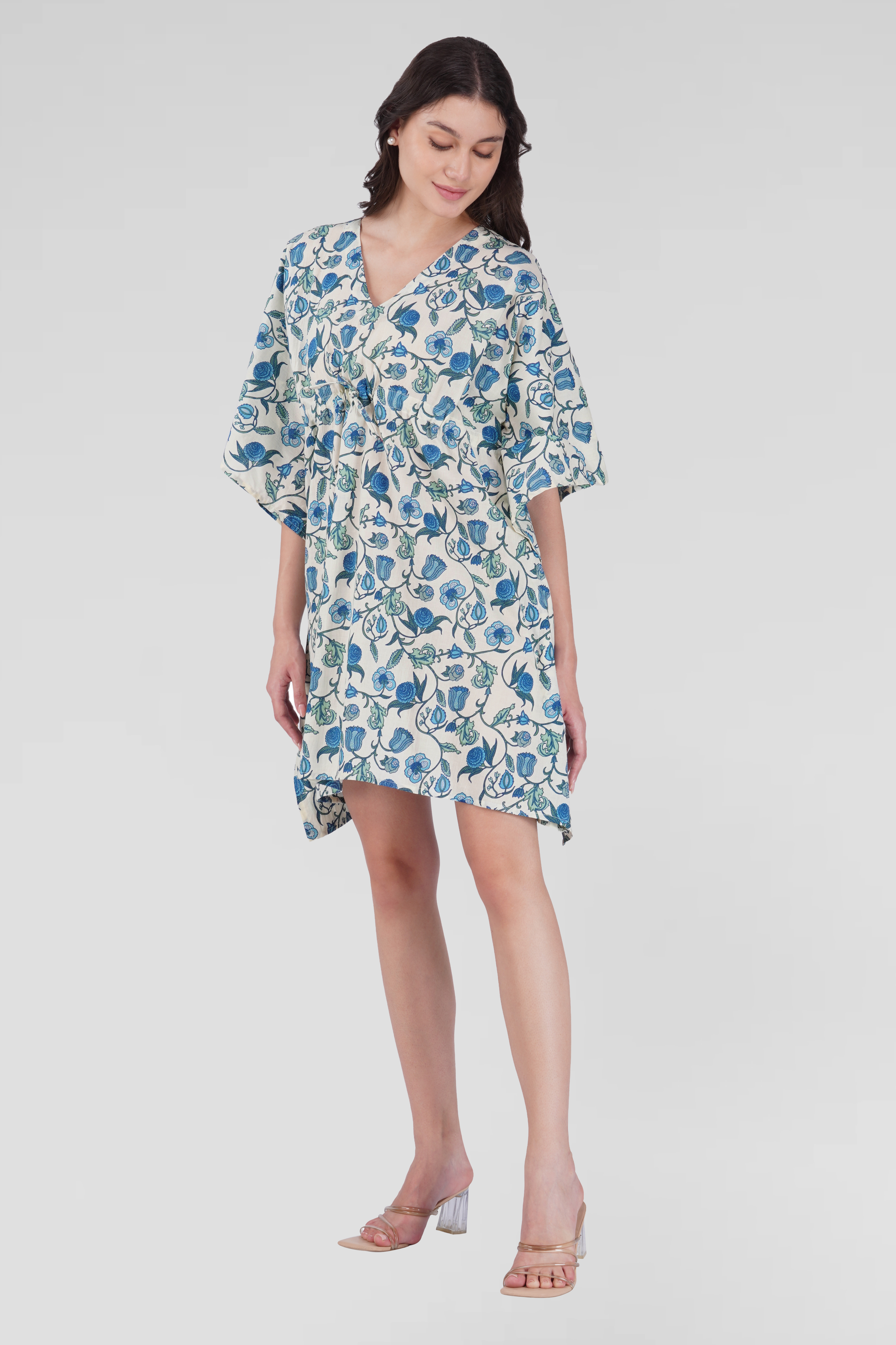 White Cotton Printed Kaftan Top