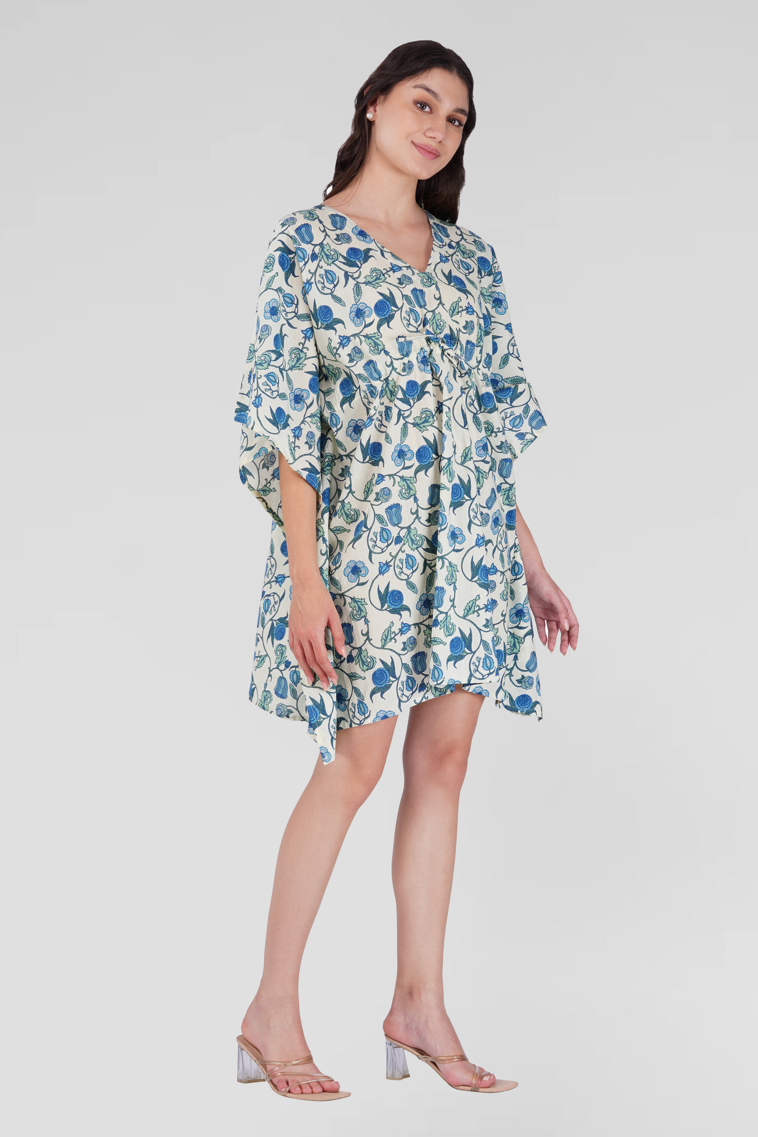 White Cotton Printed Kaftan Top