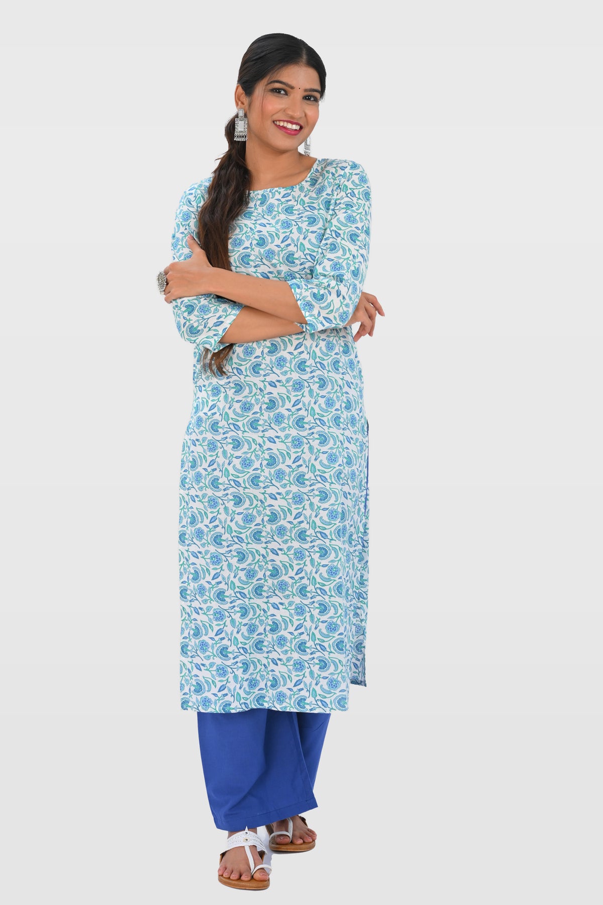 White Cotton Printed Kurta Set