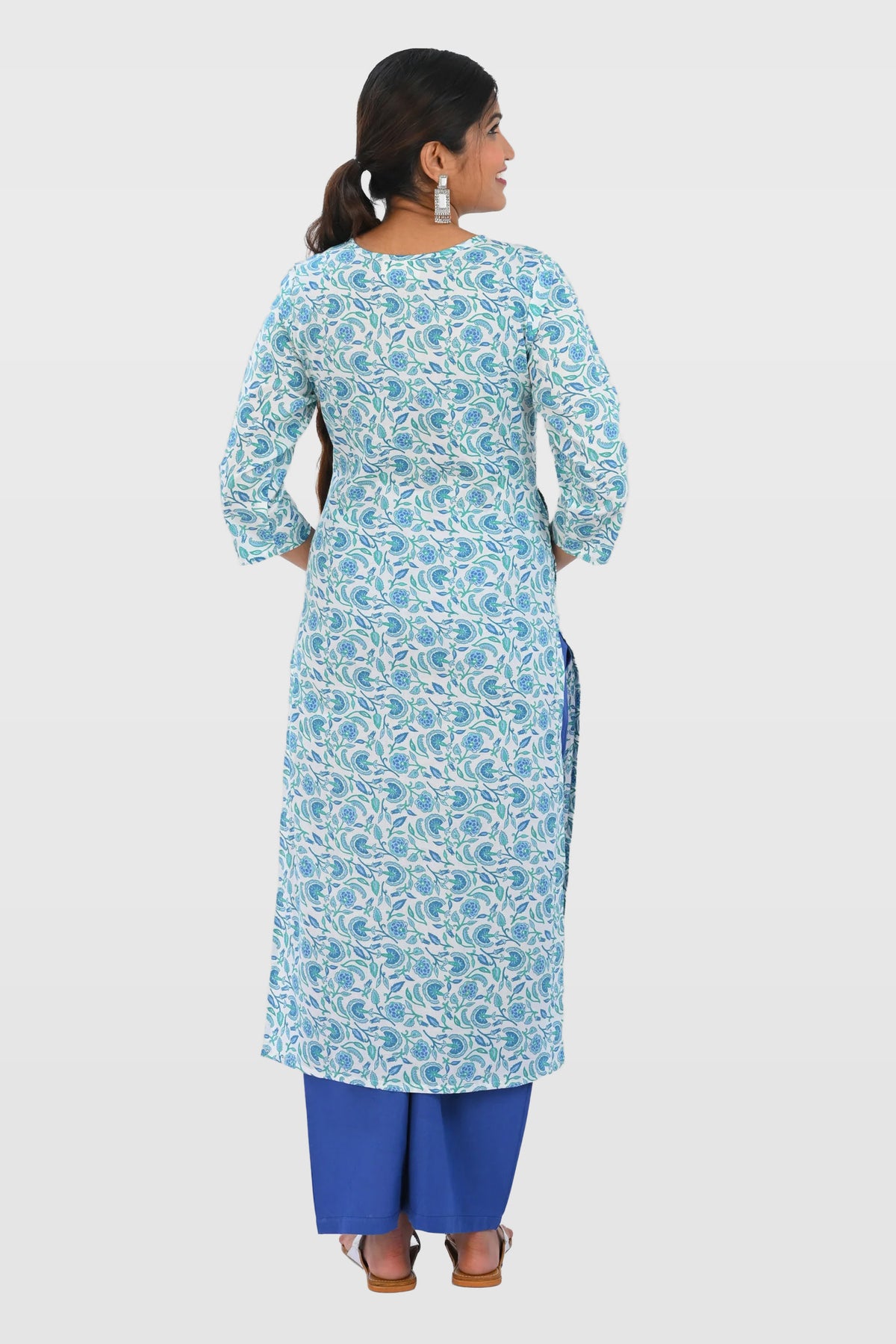 White Cotton Printed Kurta Set