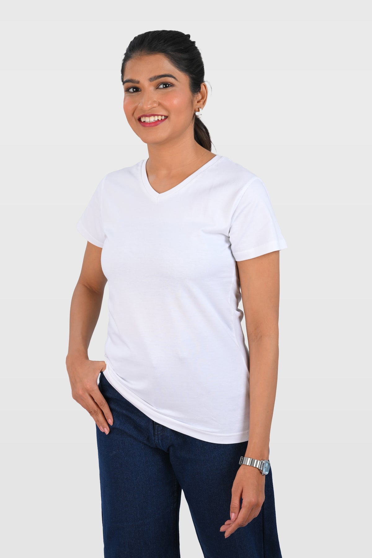 White Cotton Crew Neck T-Shirt