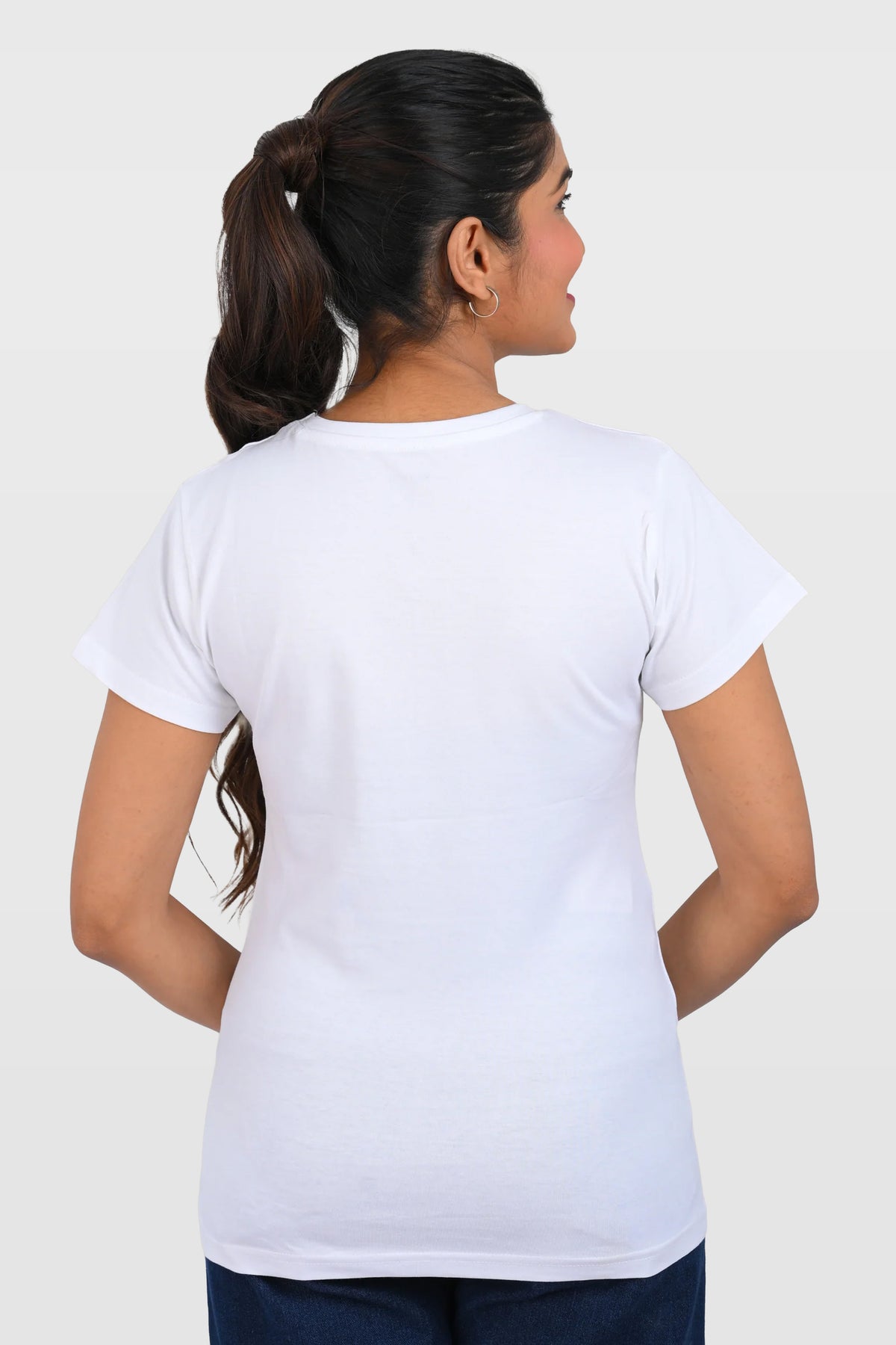 White Cotton V Neck T-Shirt
