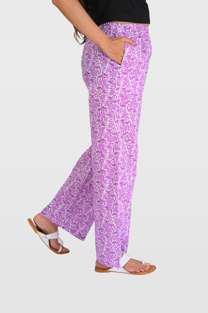 White French Lilac Cotton Printed Kurta Set