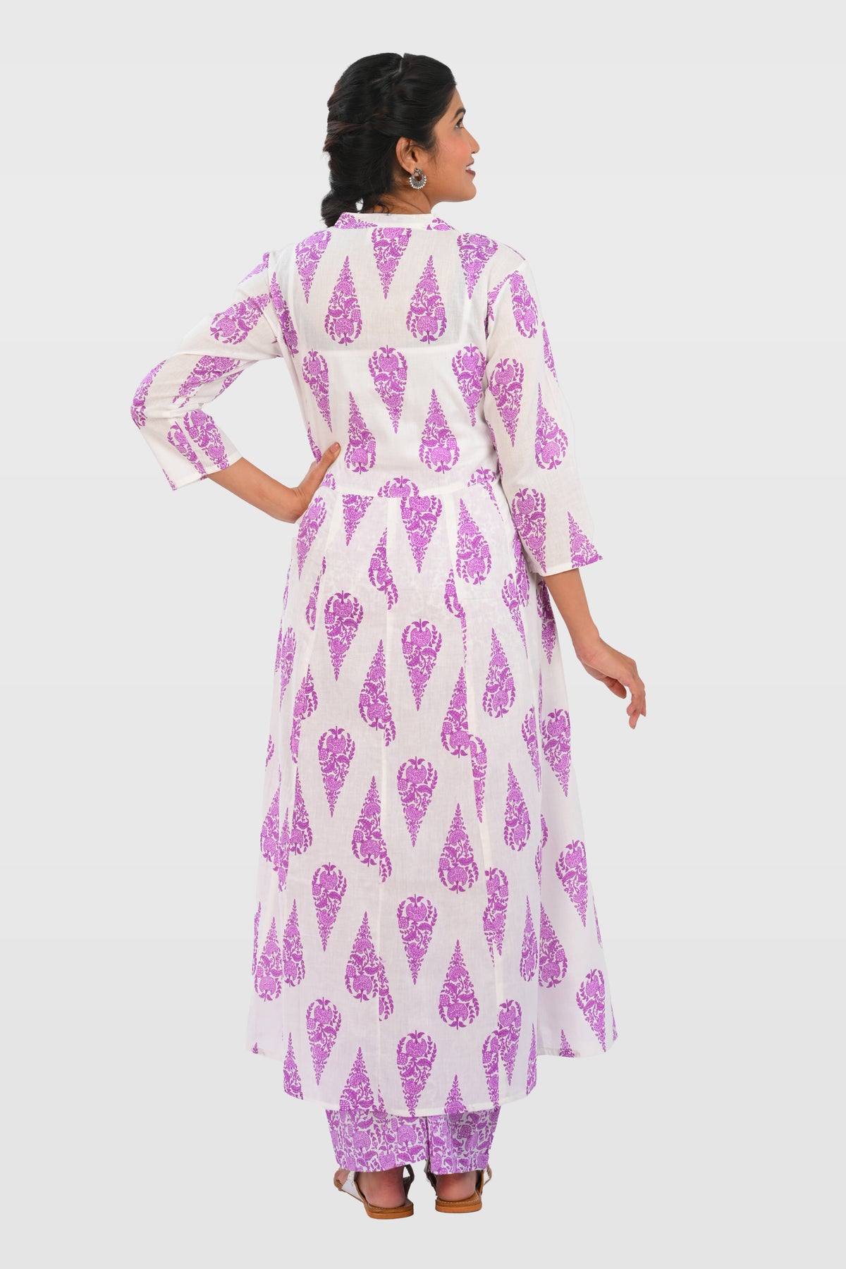 White French Lilac Cotton Printed Kurta Set