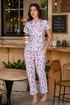 White Notch Collar Cotton Printed Pyjama Set