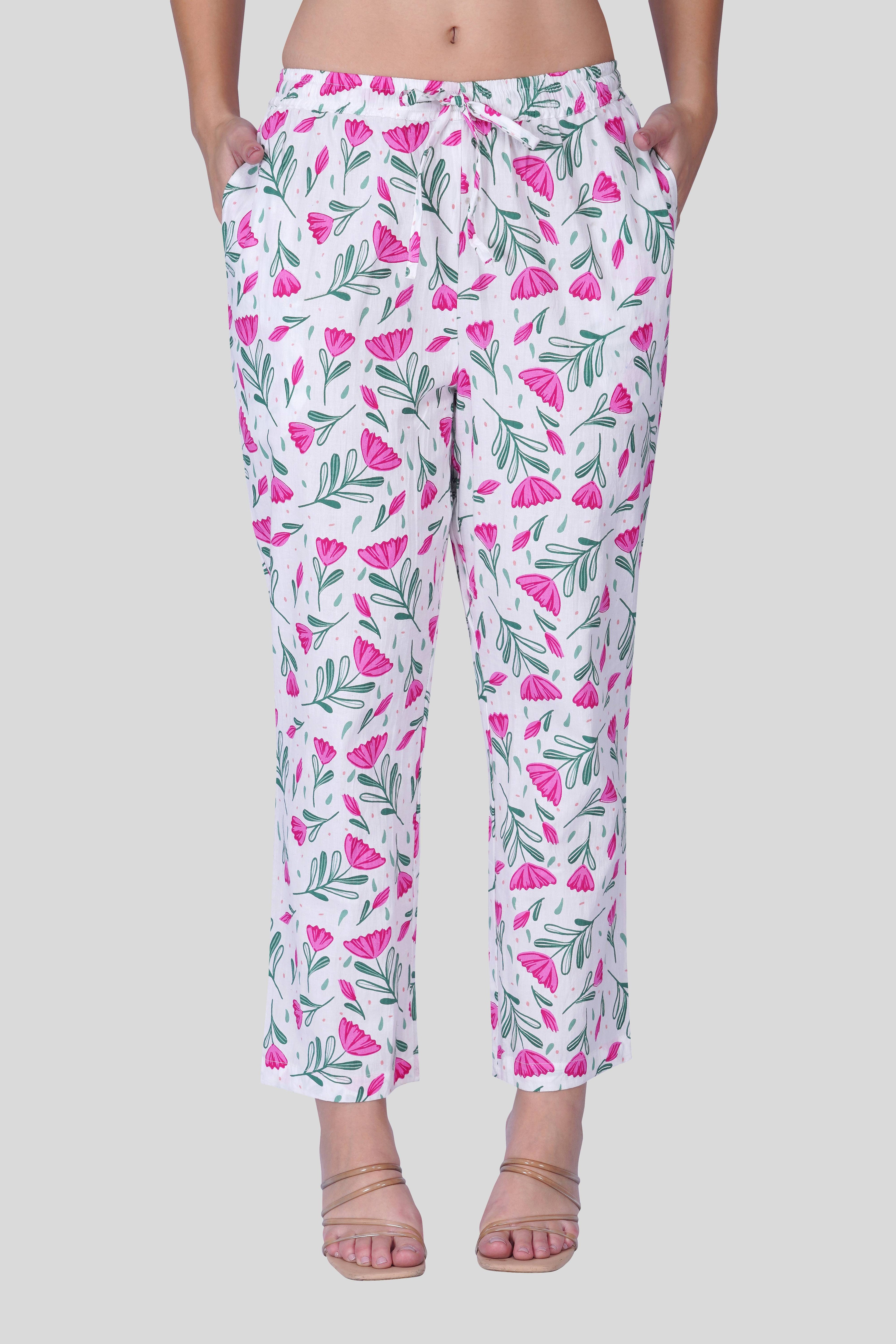 White Notch Collar Cotton Printed Pyjama Set