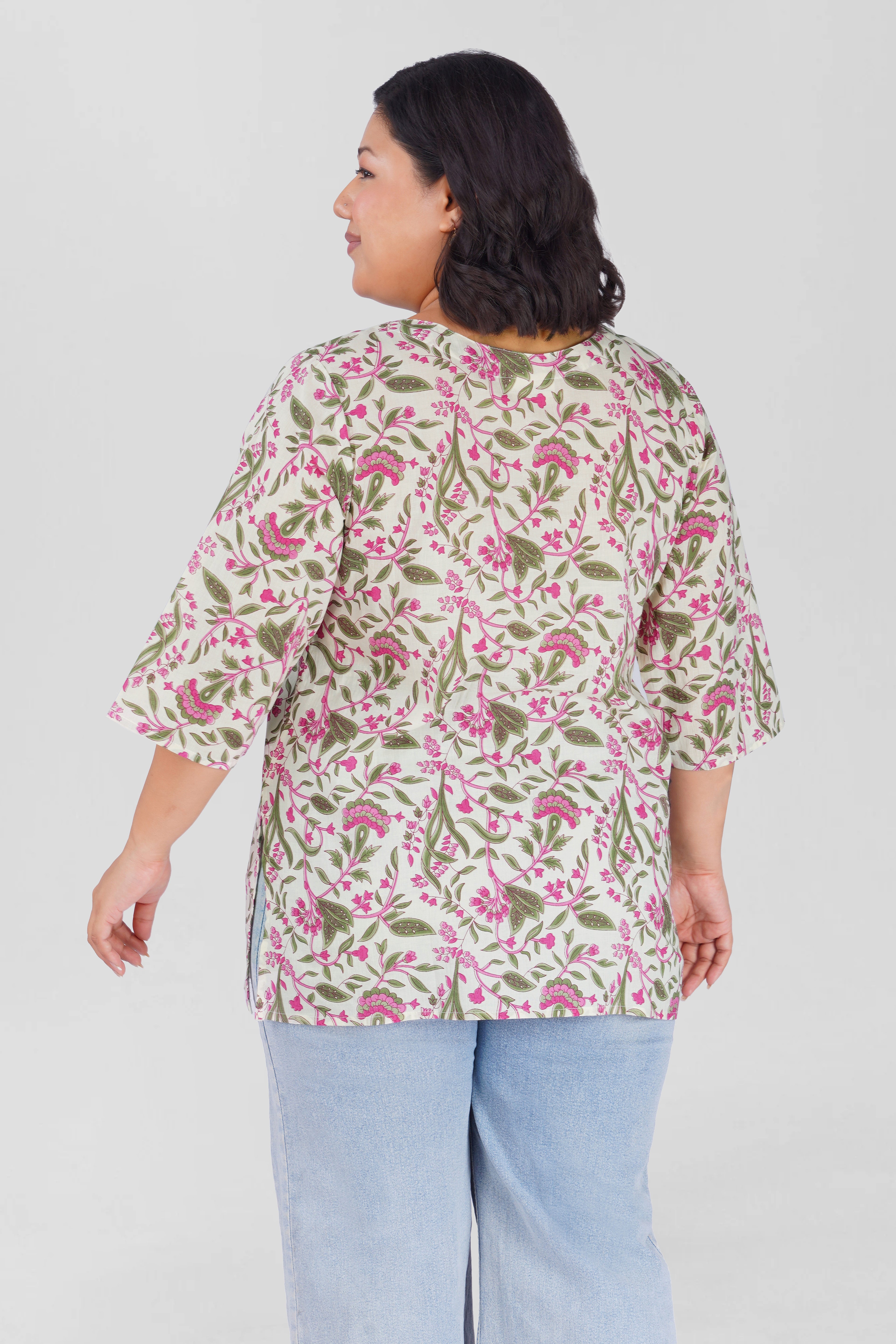 White Plus Size Cotton Printed Kurti