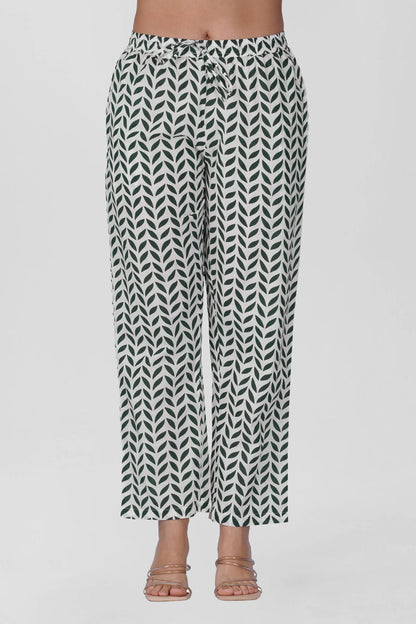 White V Neck Cotton Printed Pyjama Set