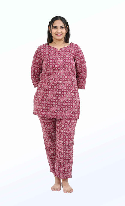Wine Berry Cotton Printed Pyjama Set