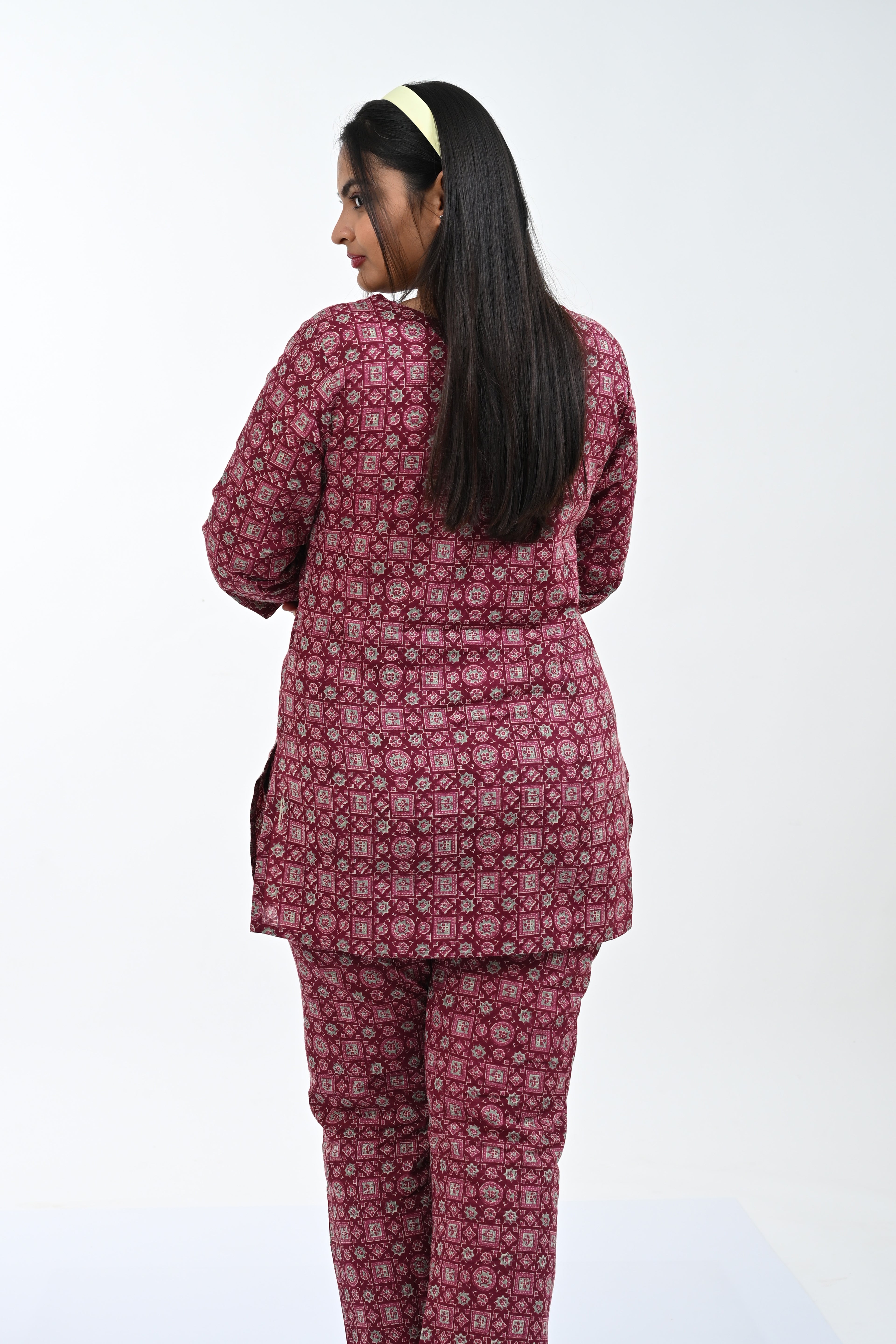 Wine Berry Cotton Printed Pyjama Set
