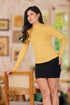 Yellow Ribbed Mock Neck Long Sleeve Top