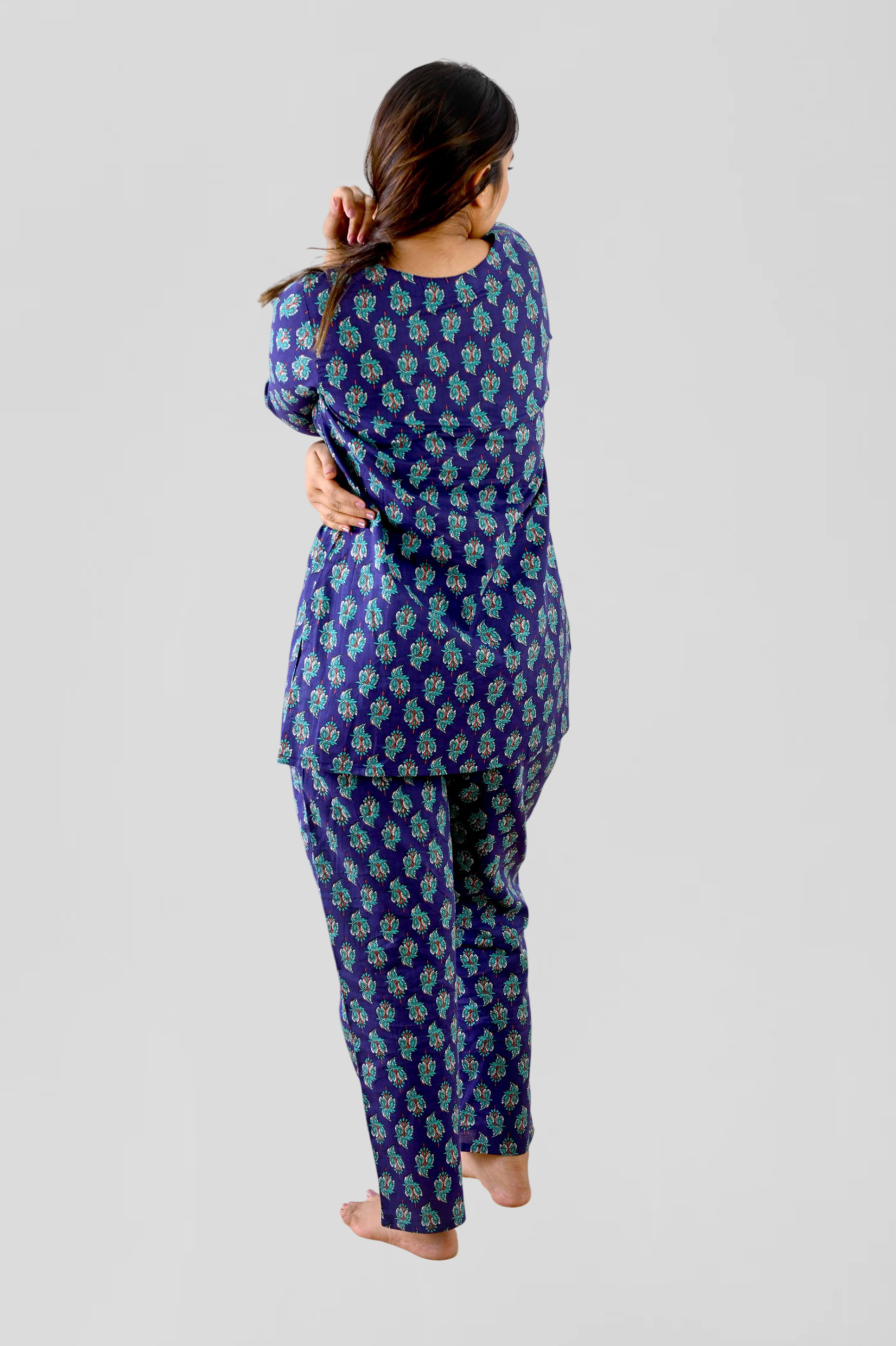 Blue Butta Cotton Printed Pyjama Set