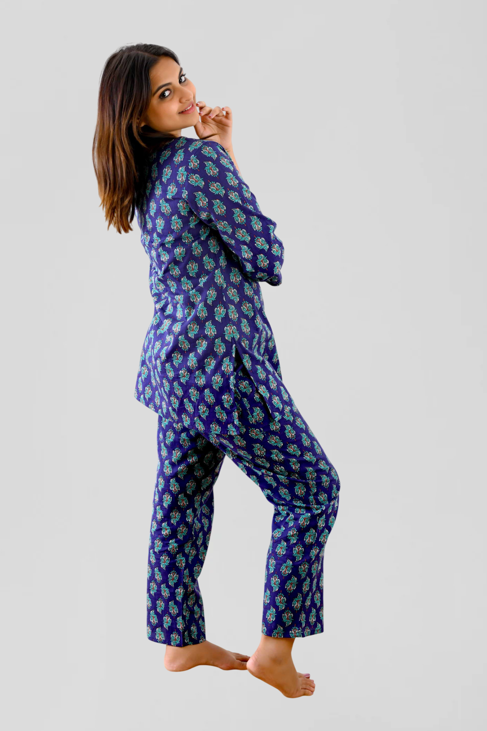 Blue Butta Cotton Printed Pyjama Set