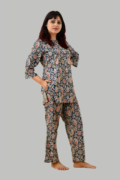 Blue Paisley Cotton Printed Pyjama Set