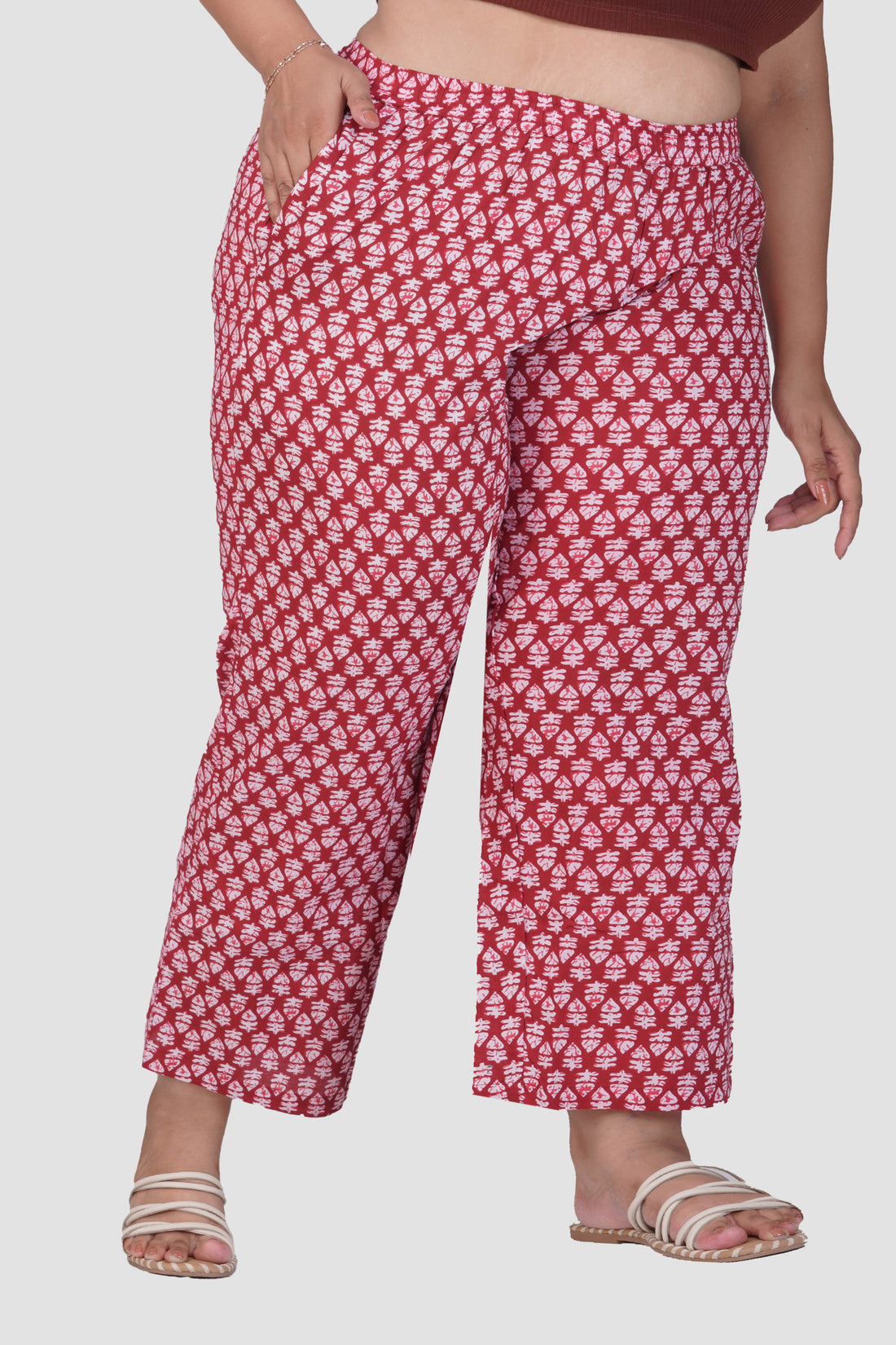 Maroon Plus Size Cotton Printed Bottom
