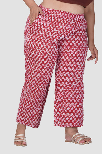 Maroon Plus Size Cotton Printed Bottom