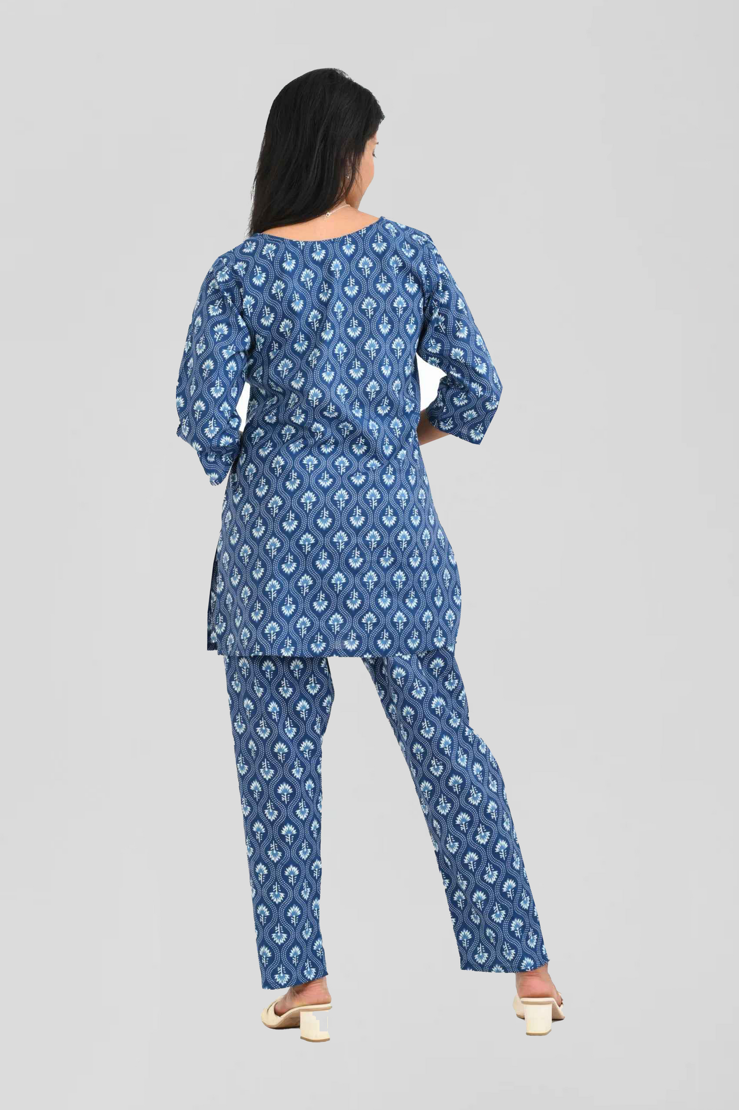 Navy Blue Cotton Printed Pyjama Set