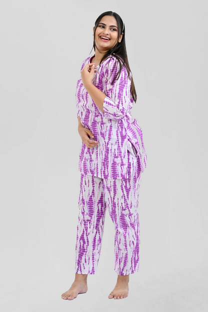Pale Purple Cotton Printed Pyjama Set