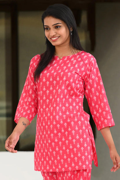 Pink Cotton Printed Pyjama Set