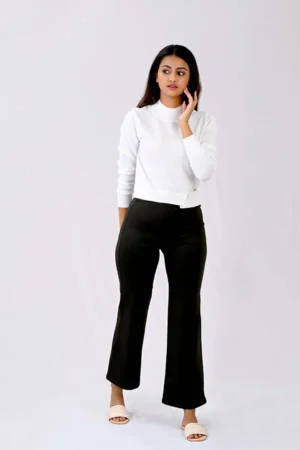 High Waist Straight Fit Trousers in Black