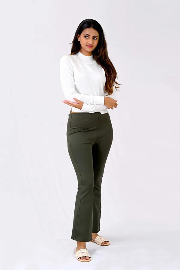 Slim Fit Bootcut Trousers in Olive