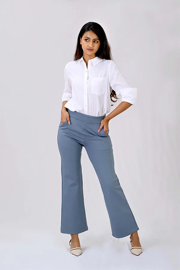 High Waist Straight Fit Trousers in Blue