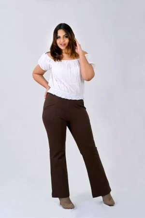 High Waist Straight Fit Trousers in Coffee