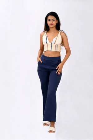 High Waist Straight Fit Trousers in Slate Blue