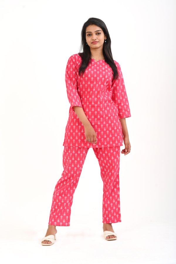 Pink Cotton Printed Night Suit Set