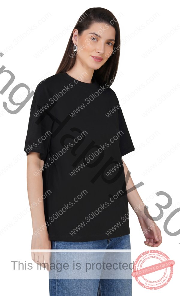 Black Cotton Oversized Crew Neck T-Shirt