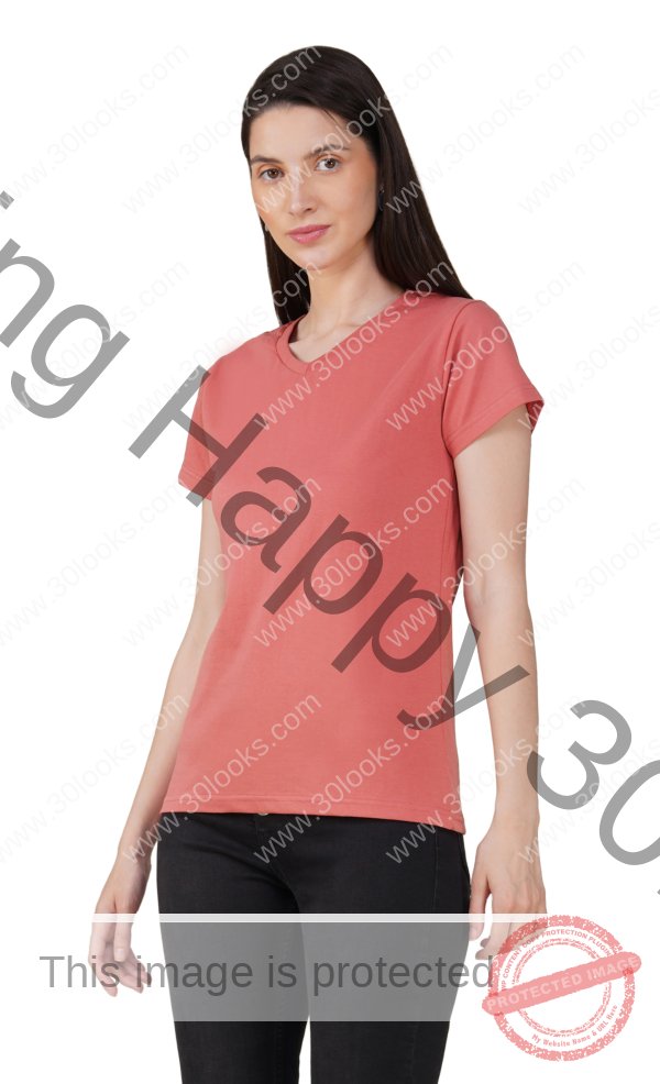 Blush Pink Cotton V-Neck T-shirt for Women