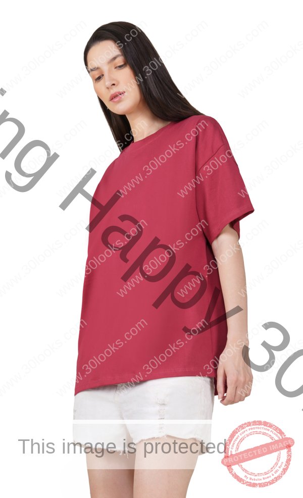 Cerise Red Cotton Oversized T-shirt for Women