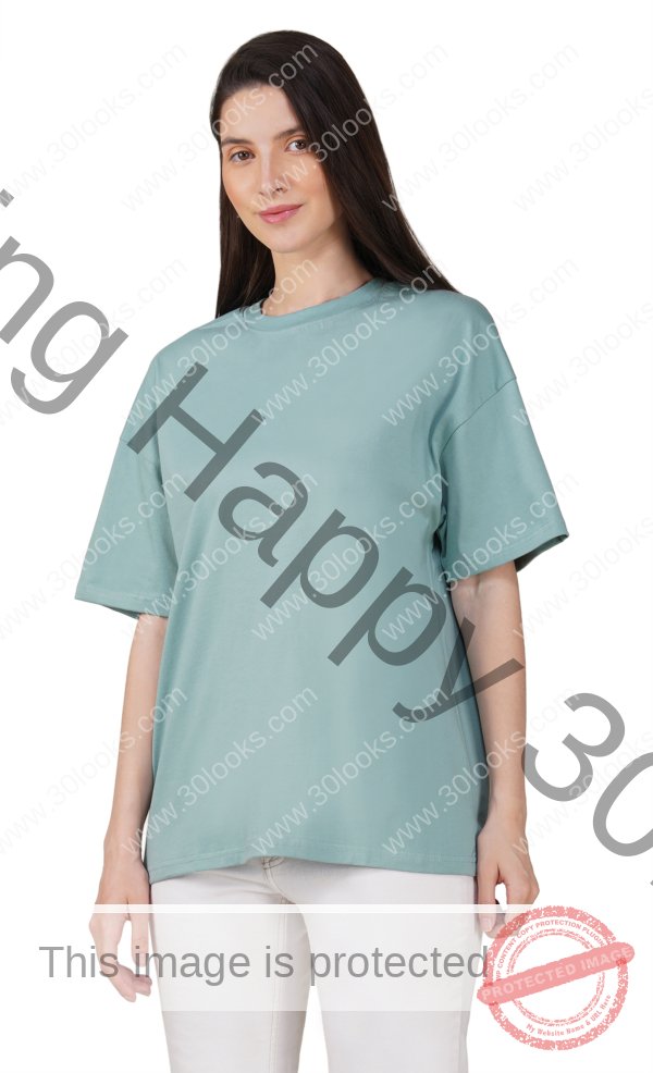 Dusty Teal Cotton Oversized Crew Neck T-shirt for Women