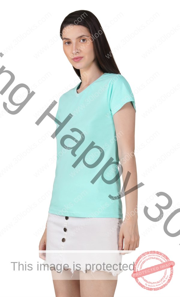 Light Blue Cotton V-Neck T-shirt for Women