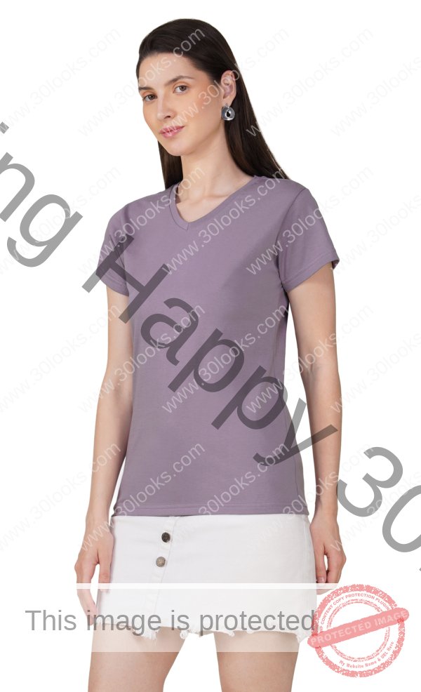 Orchid Mist Cotton V-Neck T-shirt for Women