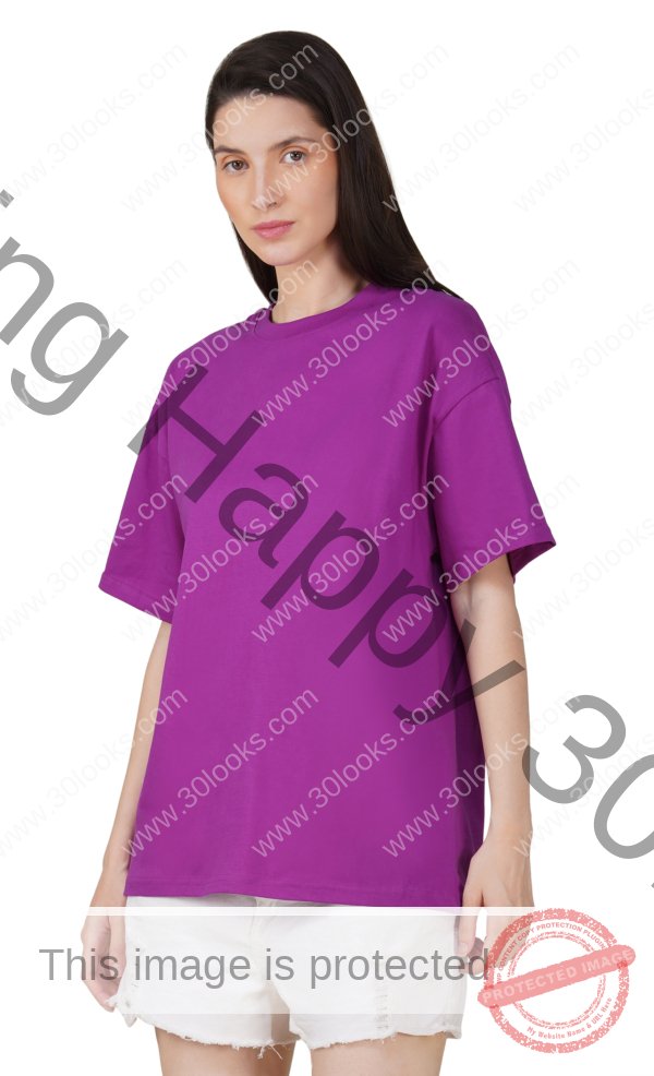 Purple Cotton Oversized Crew Neck T-shirt for Women